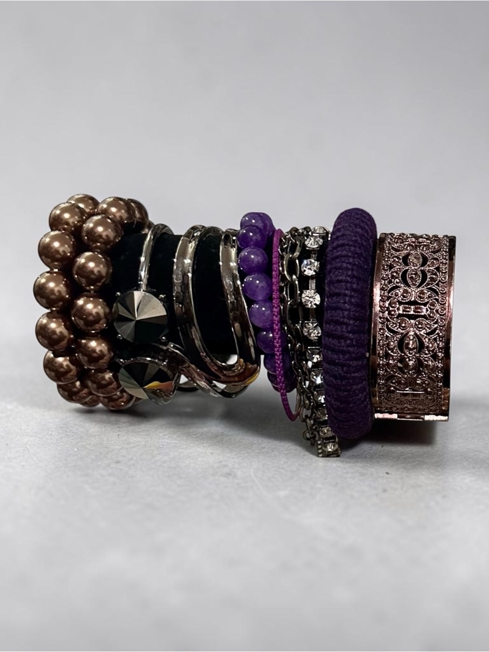 Custom Purple & Bronze Boho Stacking Bracelet Set (8Piece Lot)